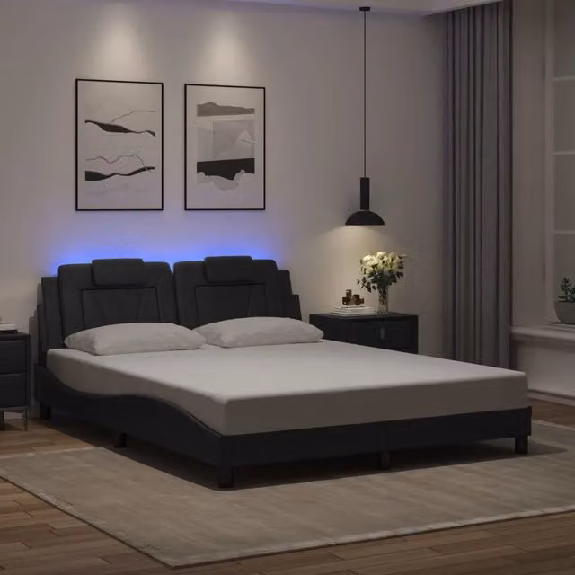 Letto Giroletto Viana vidaXL con LED e porta USB in ecopelle Nero L/P: 160 x 200 cm