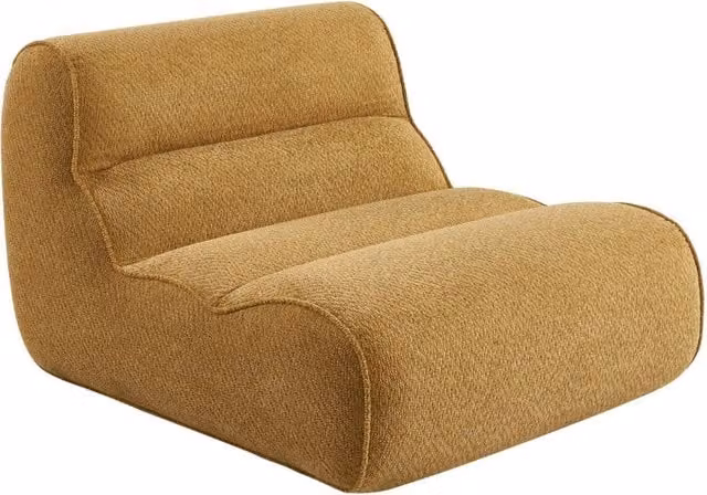 Poltrona moderna SWEEEK in tessuto ciniglia color senape e marrone, L: 108 cm, P: 66 cm, H: 95 cm – 1