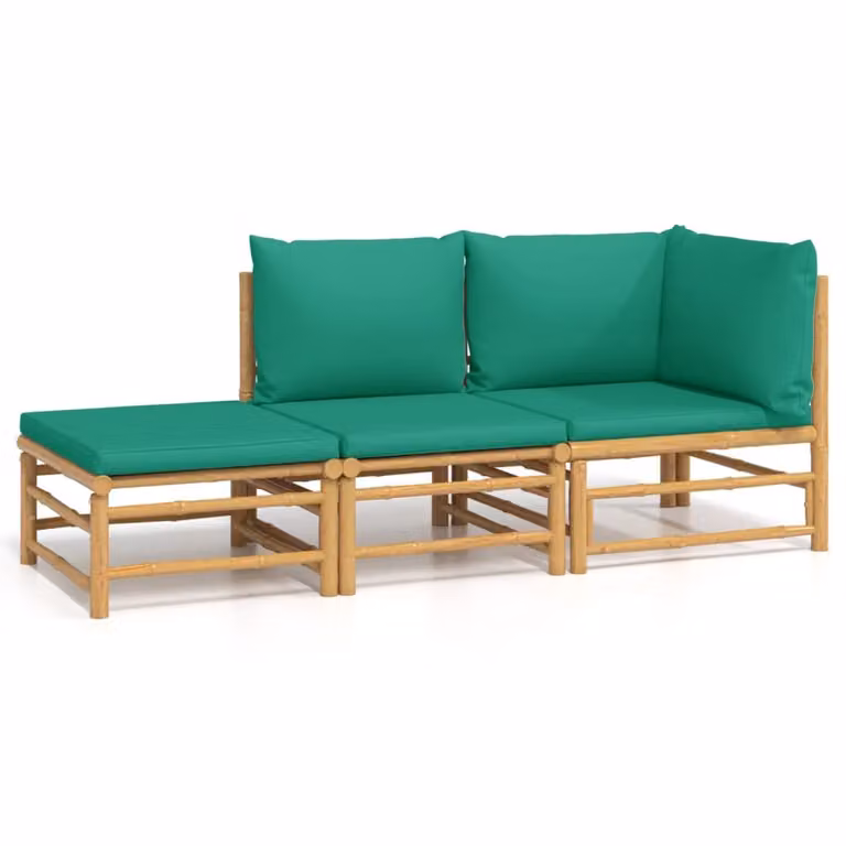 Set Salotto da Giardino 3pz con Cuscini Verdi Bambù