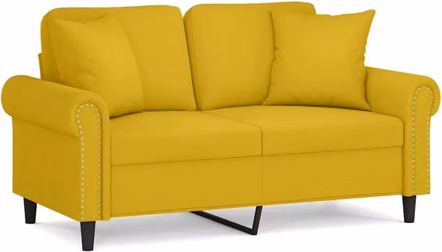 Divano | Divano da soggiorno | Sofa a 2 Posti con Cuscini Giallo 120 cm in Velluto