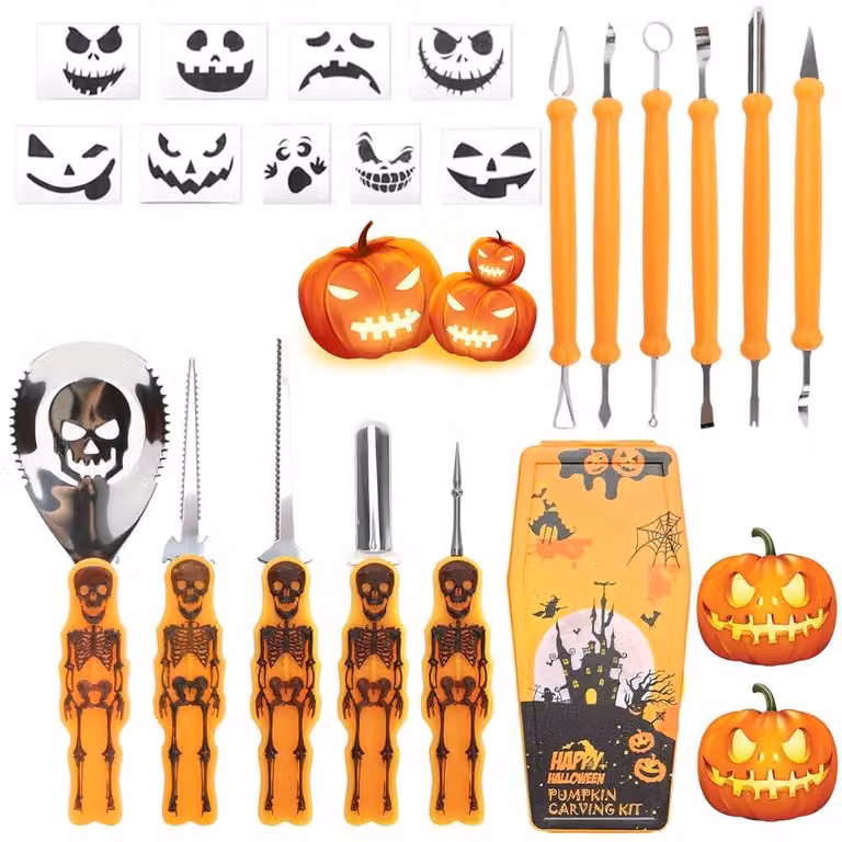Set di 11 utensili per intagliare zucche, con scatola portaoggetti