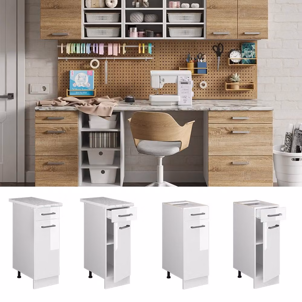 Base universale R-Line Vicco Bianco lucido con cassetto e piano di lavoro L: 30 cm, H: 81,6 cm, P: 60 cm – 2