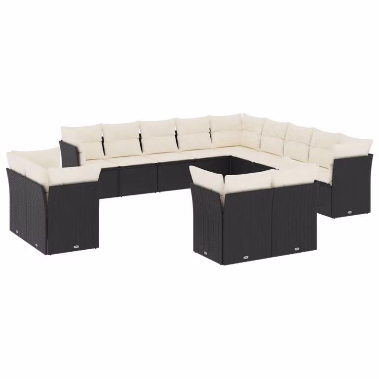 Set Divani da Giardino 13pz con Cuscini Nero in Polyrattan