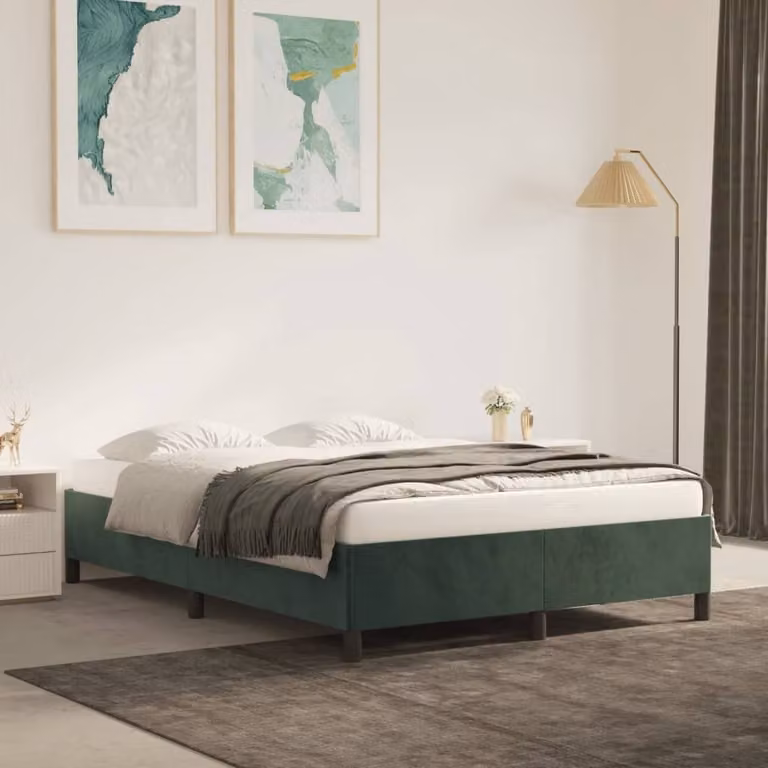 The Living Store Struttura letto in velluto verde scuro 140x200 cm