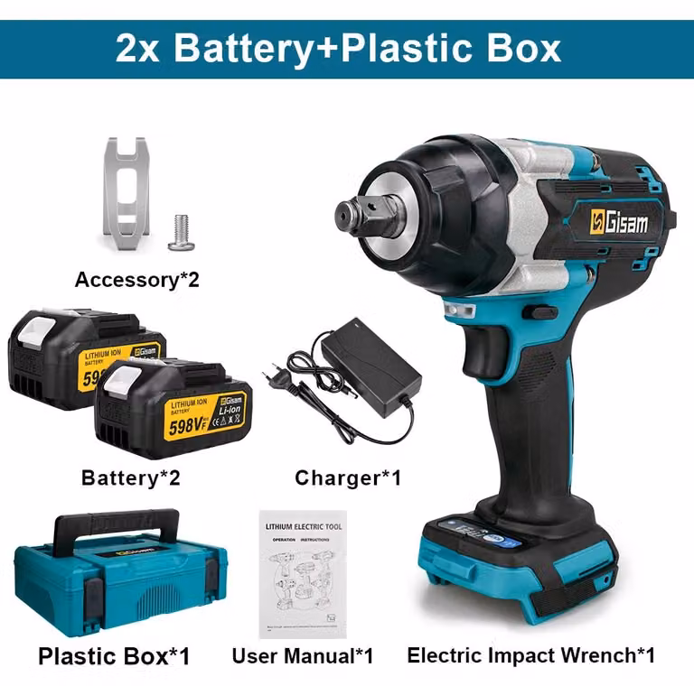 Avvitatore a percussione a batteria - 18V - Coppia di serraggio: 1800 Nm - Attacco: 12,7 mm - Motore brushless - 2 batterie - Custodia in plastica