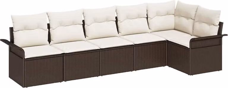 Set Divano da Giardino con cuscino 6 pcs Marrone Poly Rattan