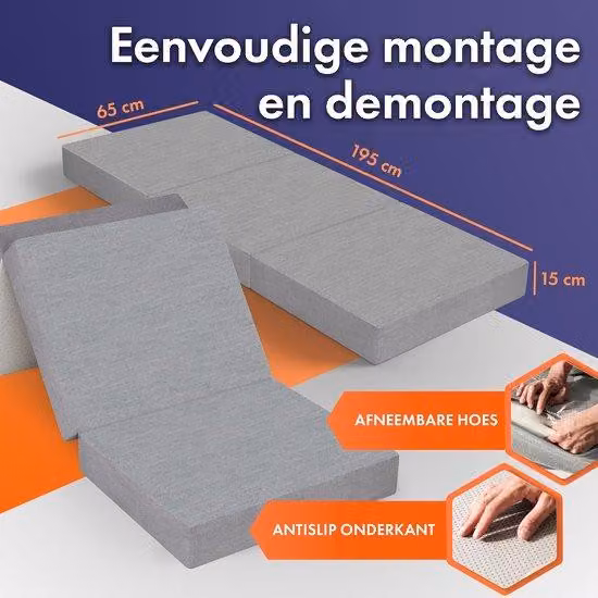 Materasso pieghevole / Letto da campeggio pieghevole / Letto per ospiti / Materasso da pavimento / Materasso da campeggio. Dimensioni: 2 metri di lunghezza x 0,65 metri di larghezza x 0,15 metri di spessore