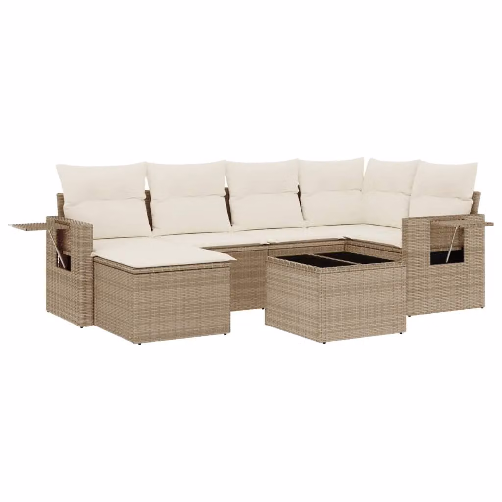 Set Divani da Giardino 7 pz con Cuscini Beige in Polyrattan