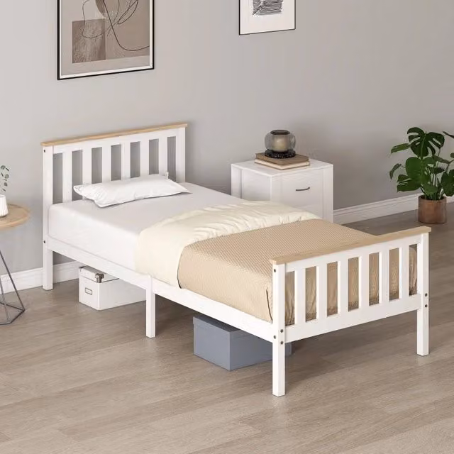 Letto singolo con rete a 15 doghe e spazio sottoletto, senza materasso, legno, bianco, carico 120 kg