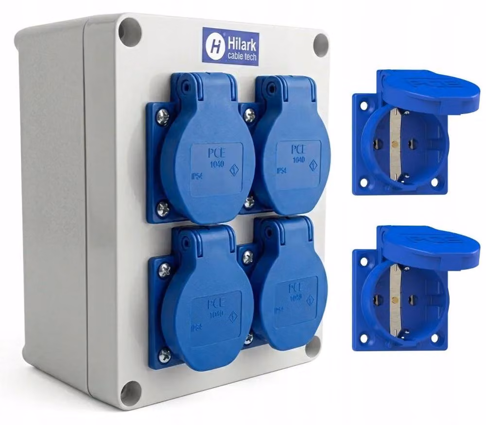 Distributore di corrente da costruzione, prese Schuko, 4 prese da 230V, 16A, non collegate, grado di protezione IP44