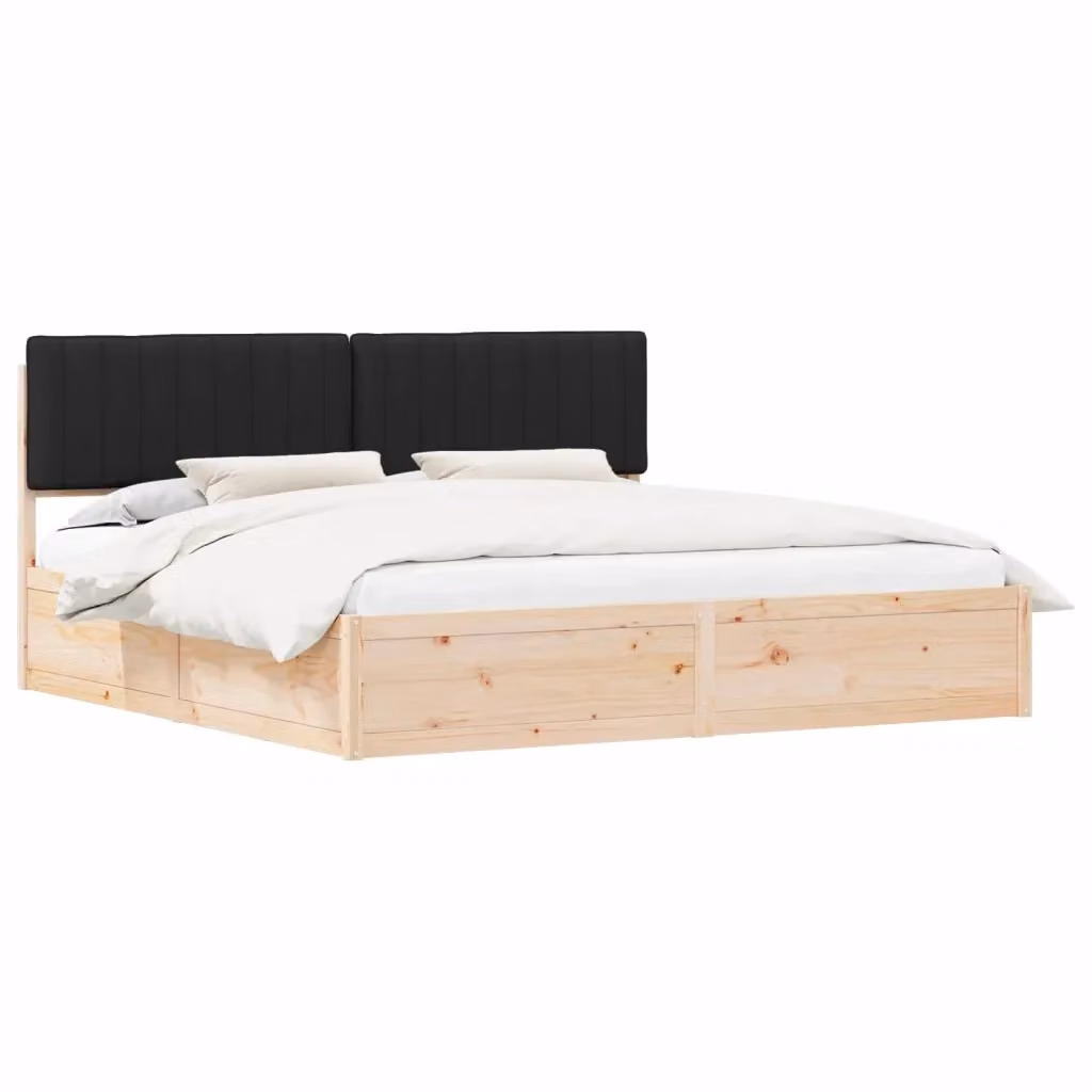 Letto con Testiera Rivestita vidaXL in Pino Massello Nero 200 x 200 cm – 2