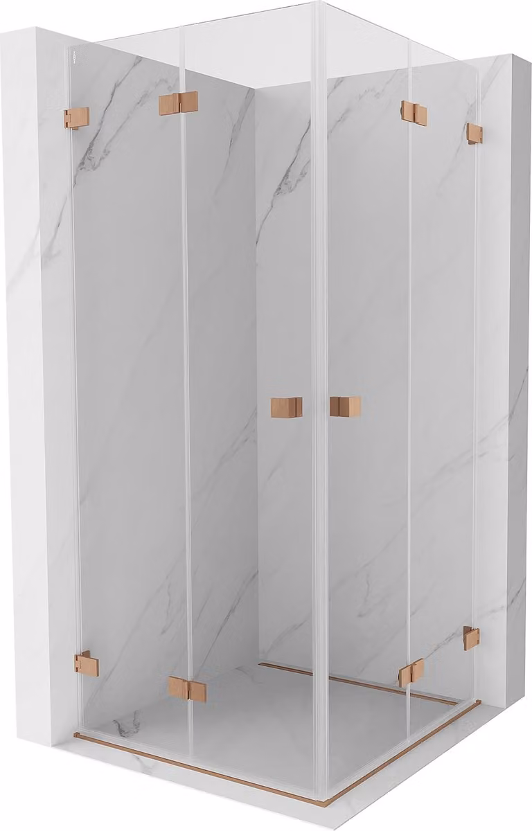 Mexen Lunar-F Duo cabina doccia pieghevole 75 x 75 cm, trasparente, rame spazzolato - 836-075L-075P-65-00