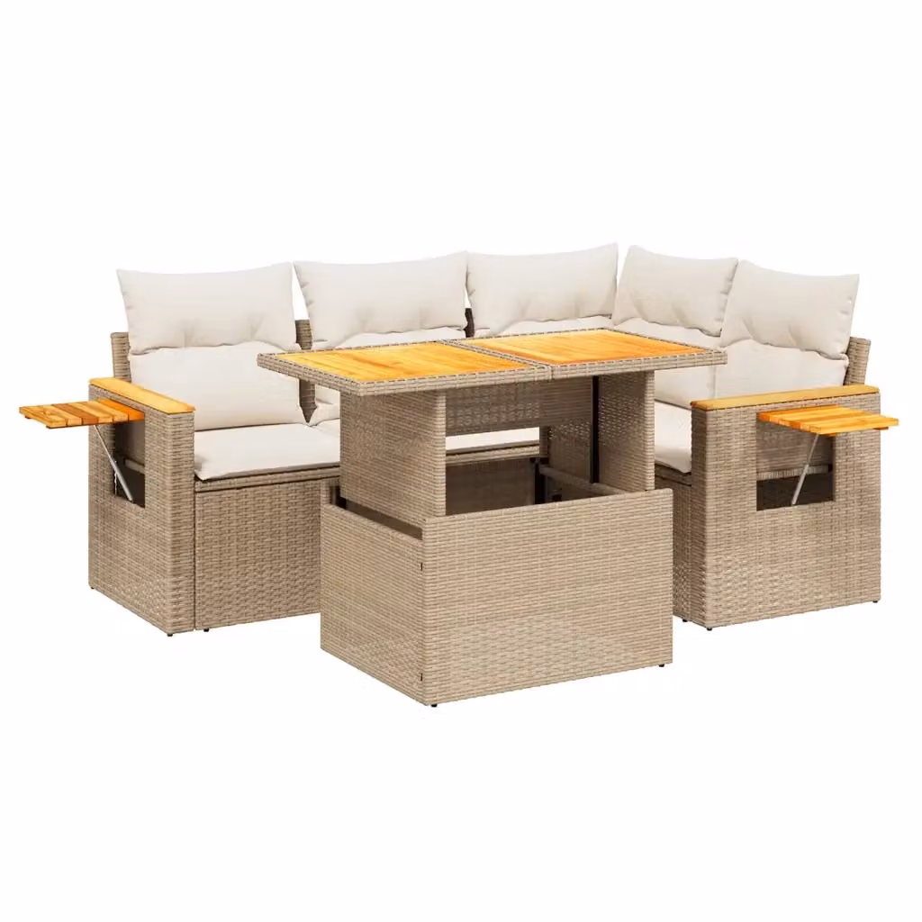 Set Divano da Giardino a L VIDAXL in Polyrattan Beige con Cuscini e Ottoman 5 Pezzi – 2
