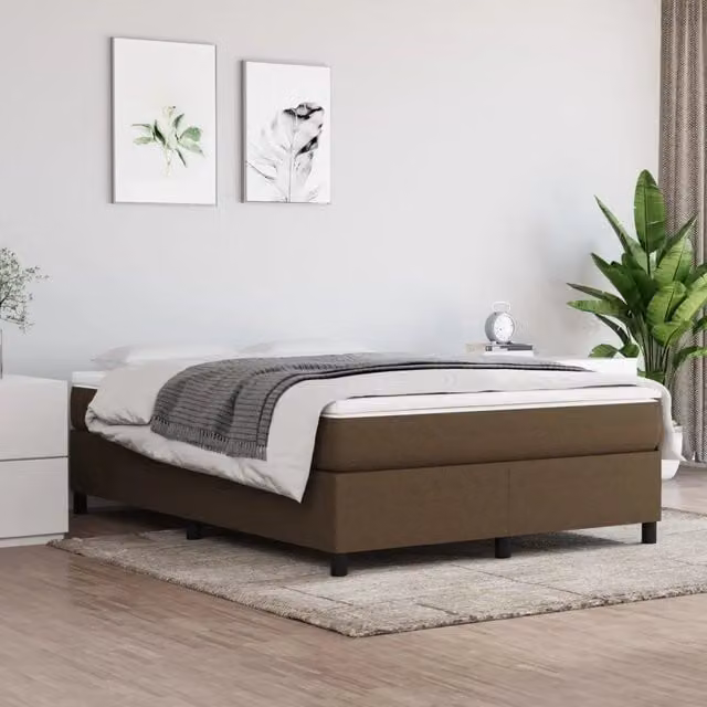 Struttura Letto con Rete a Molle e Giroletto in Tessuto Marrone Scuro L 140 x P 200 cm
