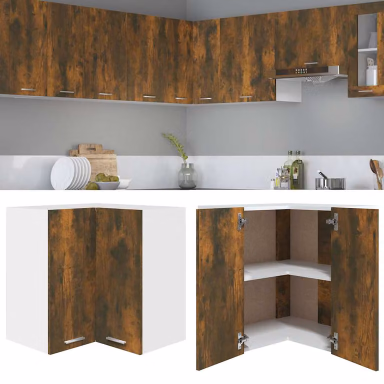 Pensile d'angolo moderno vidaXL Lyon in legno Rovere Fumo con ante a battente, L/P/H: 57 x 57 x 60 cm