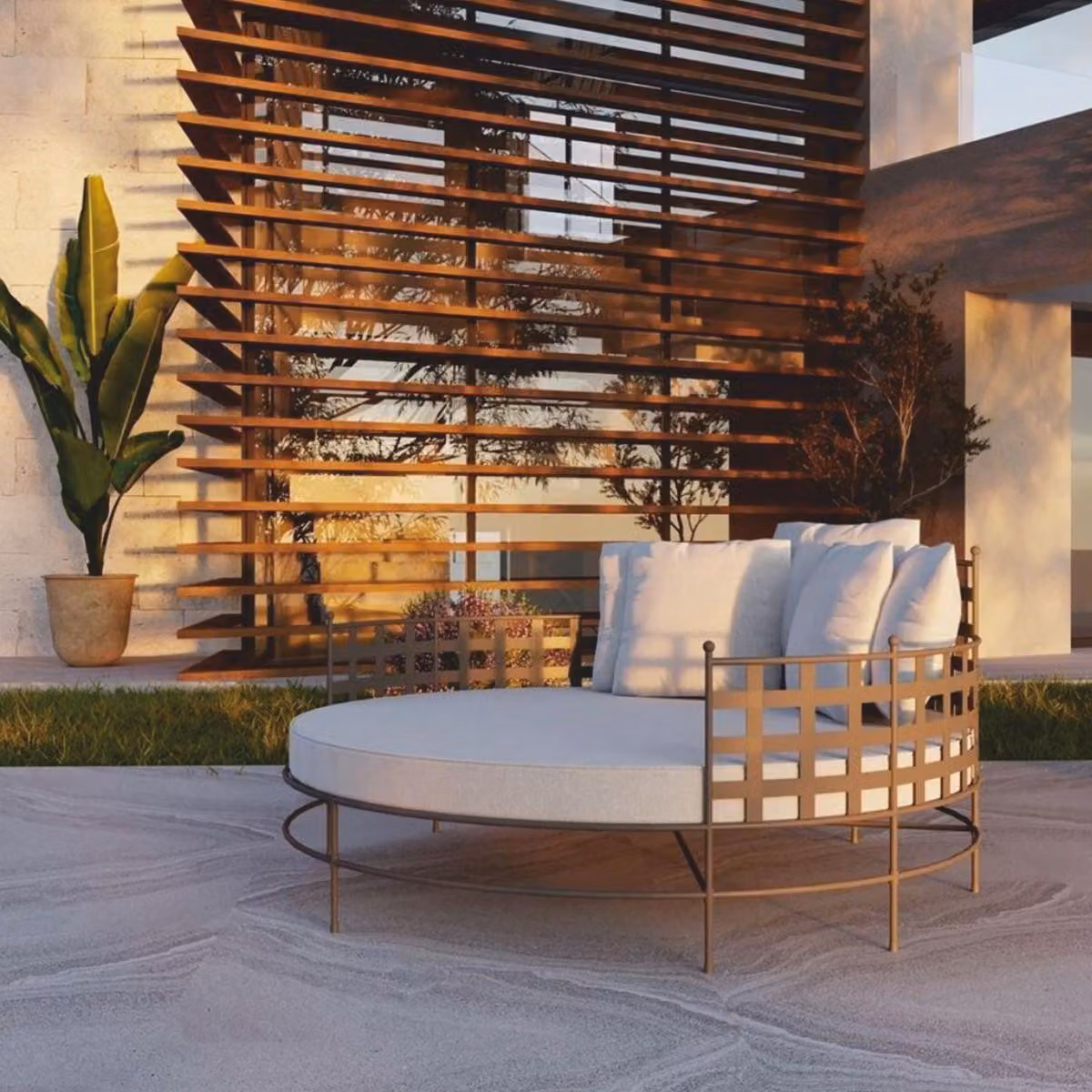 Casa Padrino, lettino in ferro battuto ad isola marrone/grigio Ø 170 cm - Arredo Alberghiero e Giardino