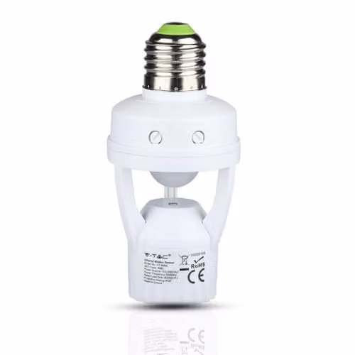 Portalampada E27 con Sensore di Movimento a Infrarossi 360° (Max 60W) IP20