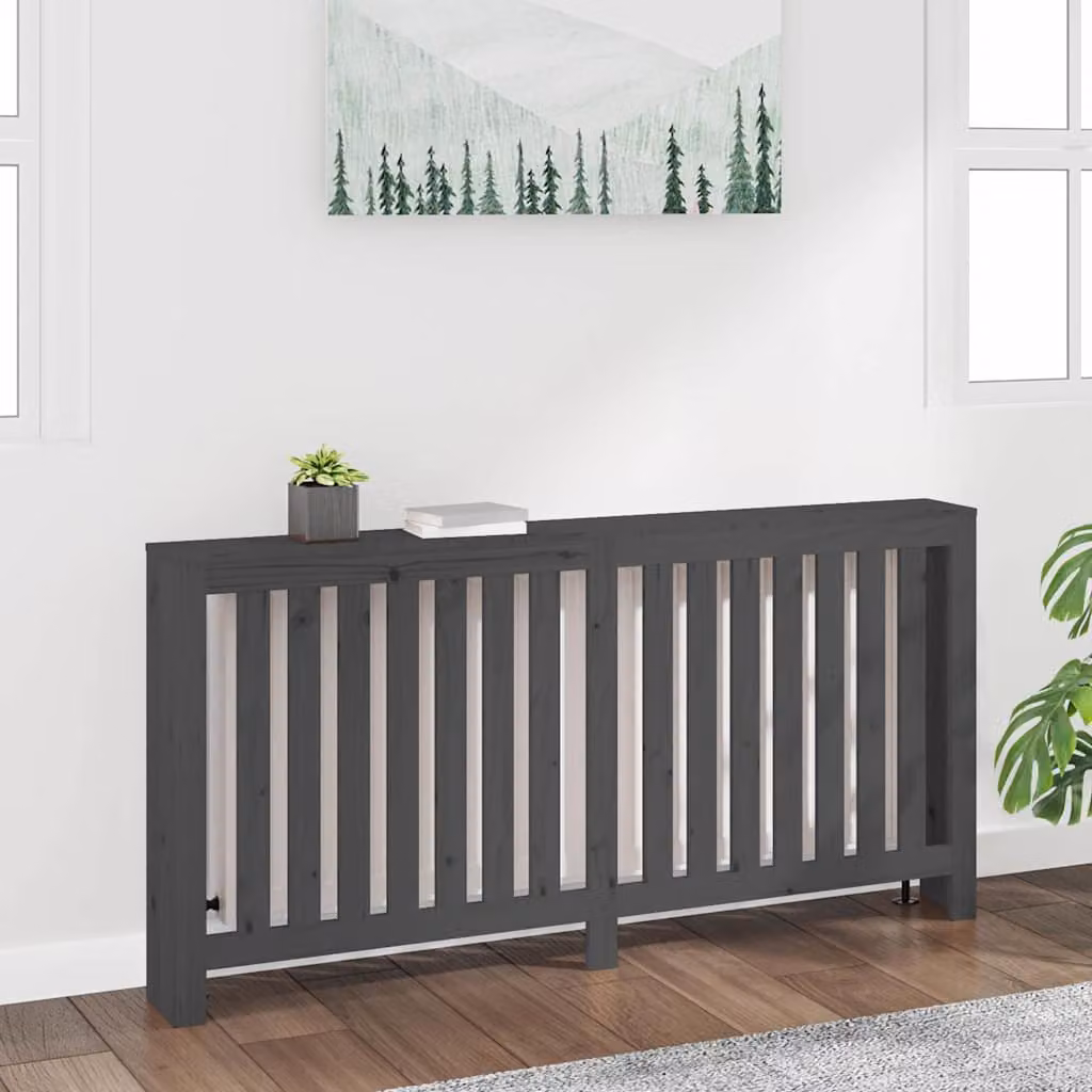 Copertura Termosifone vidaXL in Legno Massello di Pino Grigio L: 169 cm, P: 19 cm, H: 84 cm