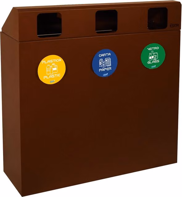 Mobile per Raccolta Differenziata 3 Scomparti 180 L 90x30x96 cm in Acciaio Verniciato Corten