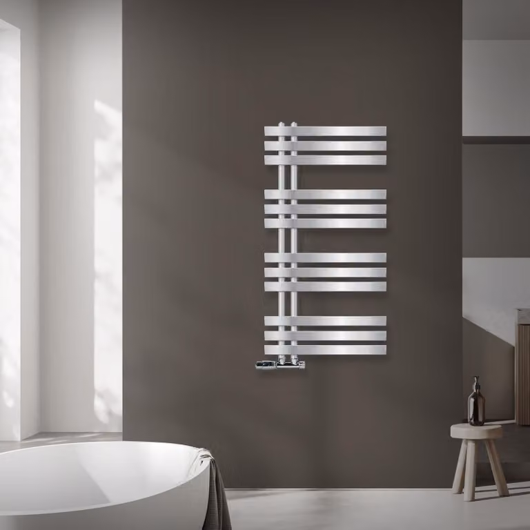 LuxeBath Design radiatore per bagno, 500x1000 mm, cromo, set di collegamento termostato ad angolo a parete, senza elemento riscaldante
