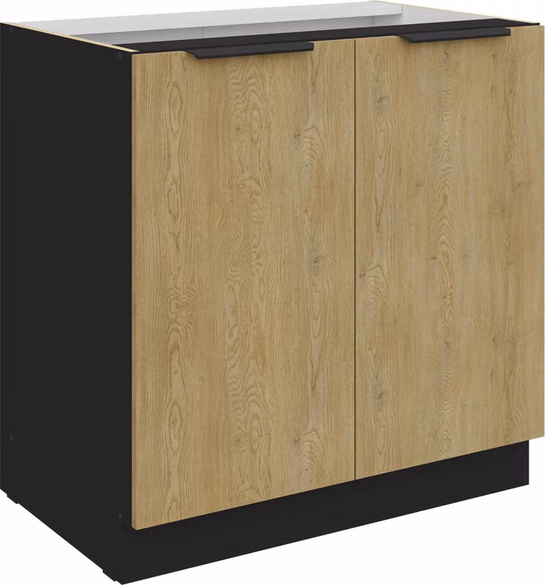 Mobile base da cucina 80 cm CREMONA, rovere chiaro + nero opaco, cucina, angolo cottura, blocco cucina, cucina componibile