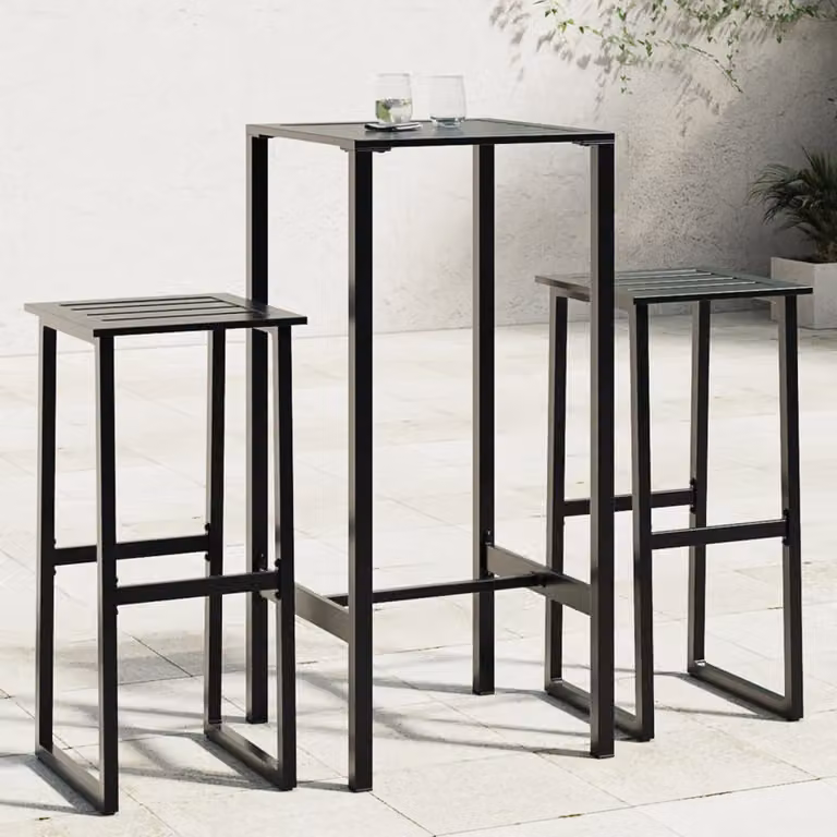 Set Bar da Giardino vidaXL in Acciaio Verniciato a Polvere Nero 3 Pezzi