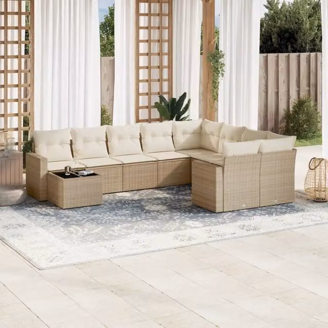Set da giardino VIDAXL in polyrattan composto da 10 pezzi con cuscini beige e design moderno