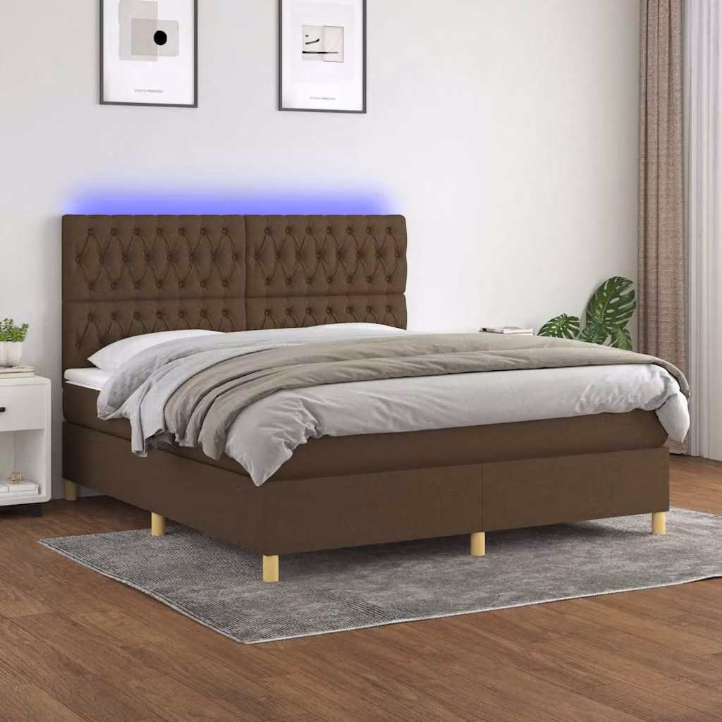 Letto Ibrido con Materasso e Illuminazione LED vidaXL, Marrone Scuro e Bianco, L/P: 160 x 200 cm – 1