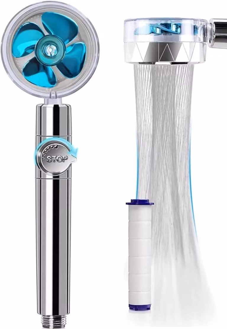 Rubinetto con soffione girevole a 360°, alta pressione, a basso consumo di acqua, realizzato in plastica ABS leggera, colore blu, per il bagno