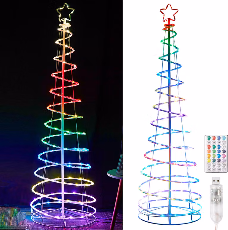 Albero di Natale a spirale a LED Luce RGB dimmerabile Albero di Natale pieghevole Decorazione natalizia Luci di Natale con timer, 1,8 m