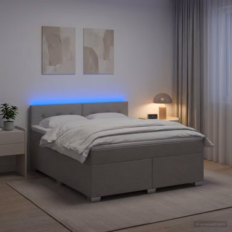 Letto con Box Spring, Materasso Ibrido e Illuminazione LED vidaXL, Grigio Chiaro, L/P: 180 x 200 cm