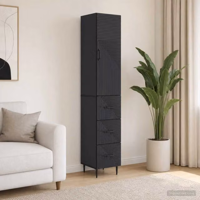 Set di 2 armadi moderni vidaXL in MDF nero con ante scorrevoli e ripiani interni, L/P/H: 33 x 34,5 x 90 cm