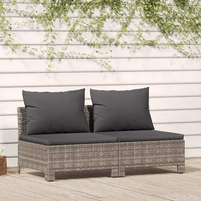 Divano da giardino a 2 posti Design Mania in polyrattan grigio con cuscini in tessuto resistente ai raggi UV e struttura in metallo – 1