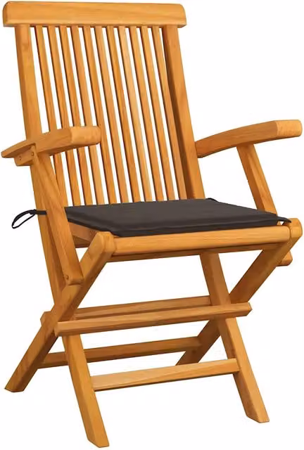 Set di 2 sedie pieghevoli vidaXL in legno massello di teak con cuscini beige e braccioli per giardino e terrazza