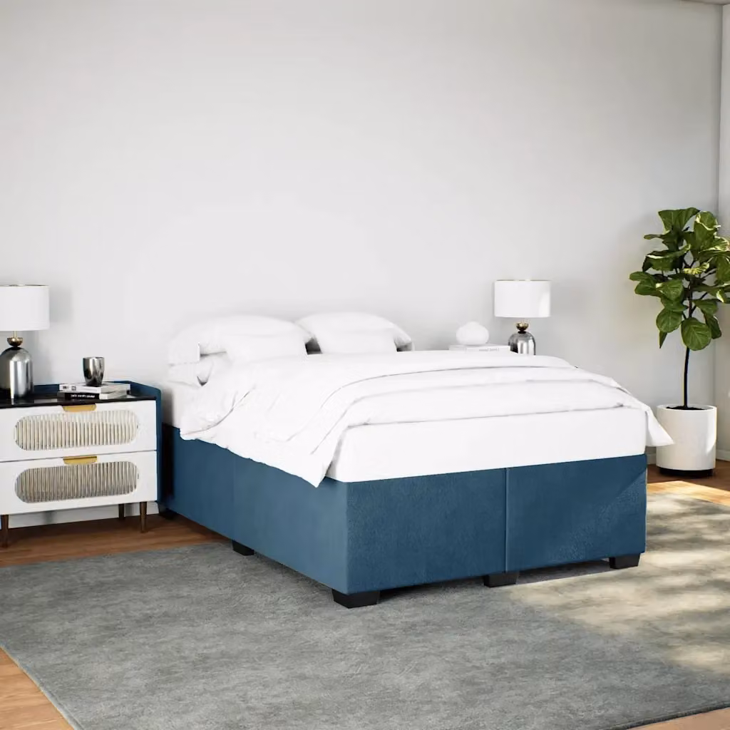 Letto matrimoniale moderno in velluto blu con struttura in legno e doghe fisse L/P: 160 x 200 cm – 2