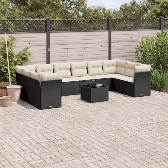 Set di divani da giardino a L VIDAXL in polyrattan nero con 11 pezzi e cuscini inclusi – 1