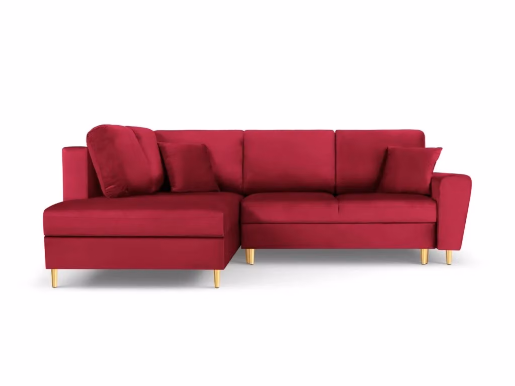 Divano angolare sinistro convertibile Kyoto Cosmopolitan Design con contenitore in velluto rosso e dettagli oro, 5 posti, L 243 cm x P 194 cm x H 88 cm – 2