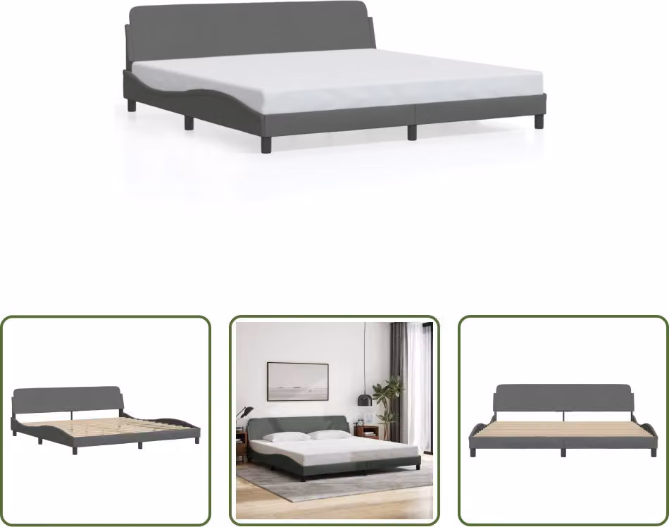 The Living Store Struttura letto con testiera in tessuto grigio scuro 200x200 cm