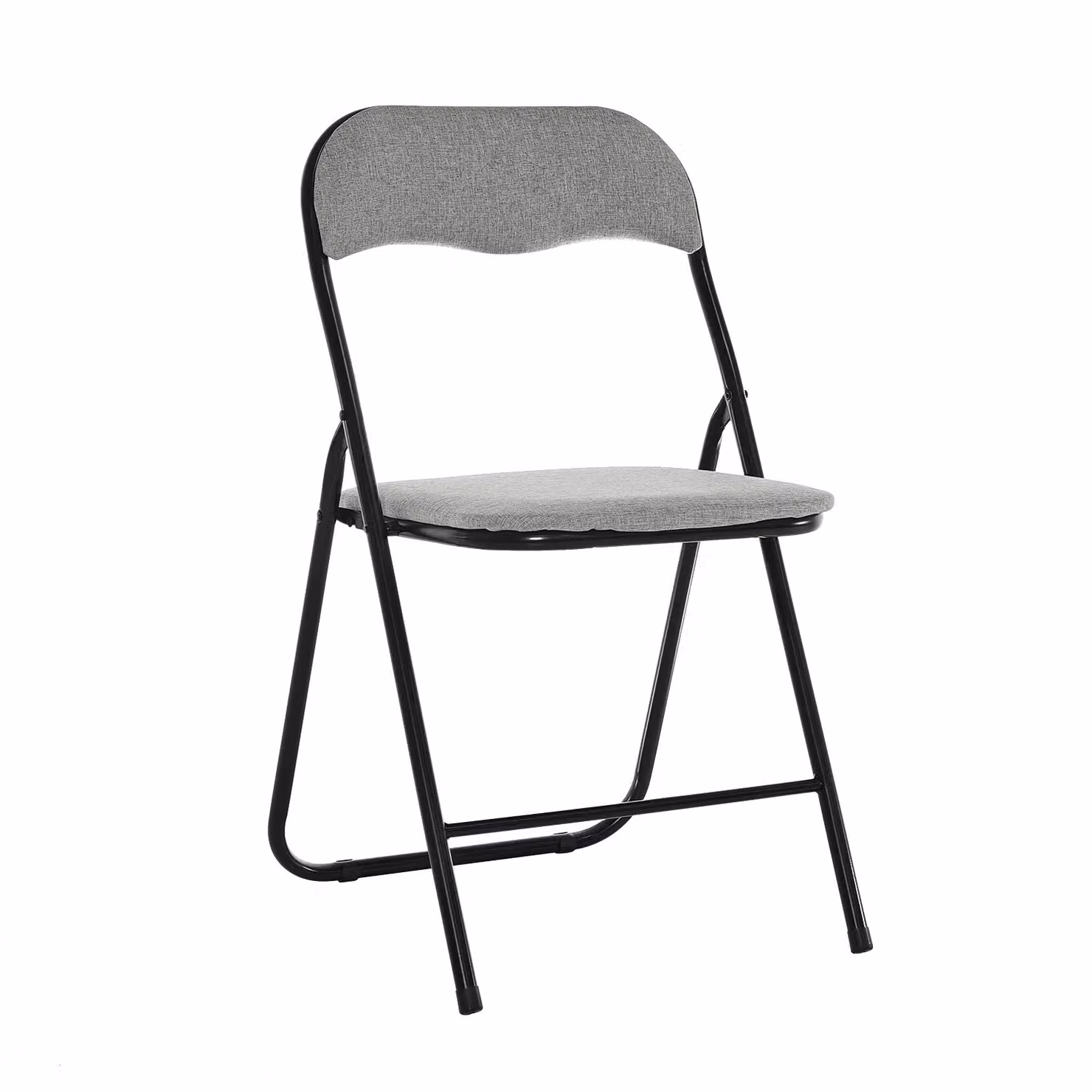 Sedia Pieghevole Vestiamo Casa in Lino Grigio con Struttura in Metallo, Impilabile per Giardino e Terrazzo, H 78 x L 44 x P 43 cm