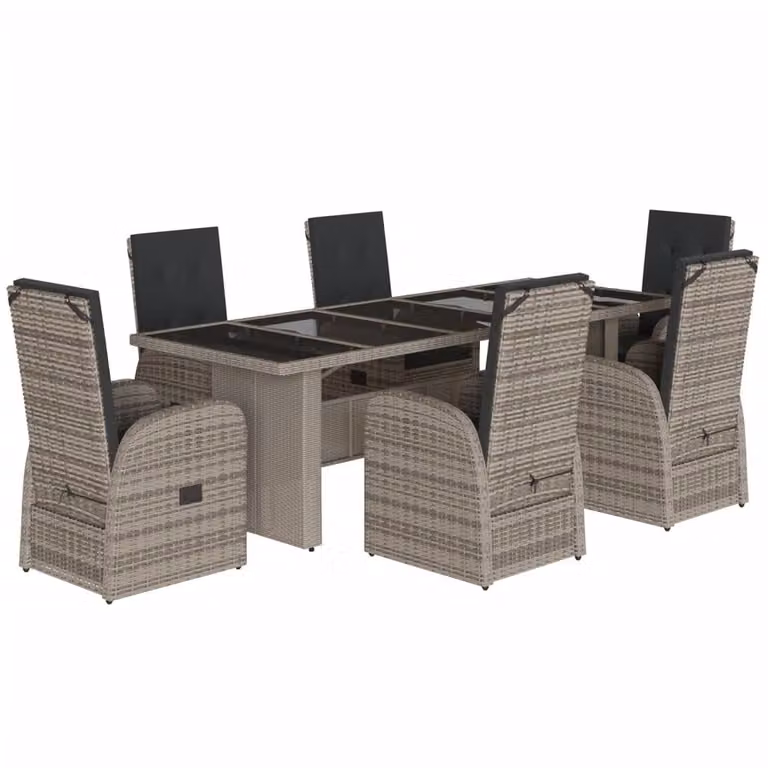 Set da Pranzo da Giardino 7 pz con Cuscini in Polyrattan Grigio