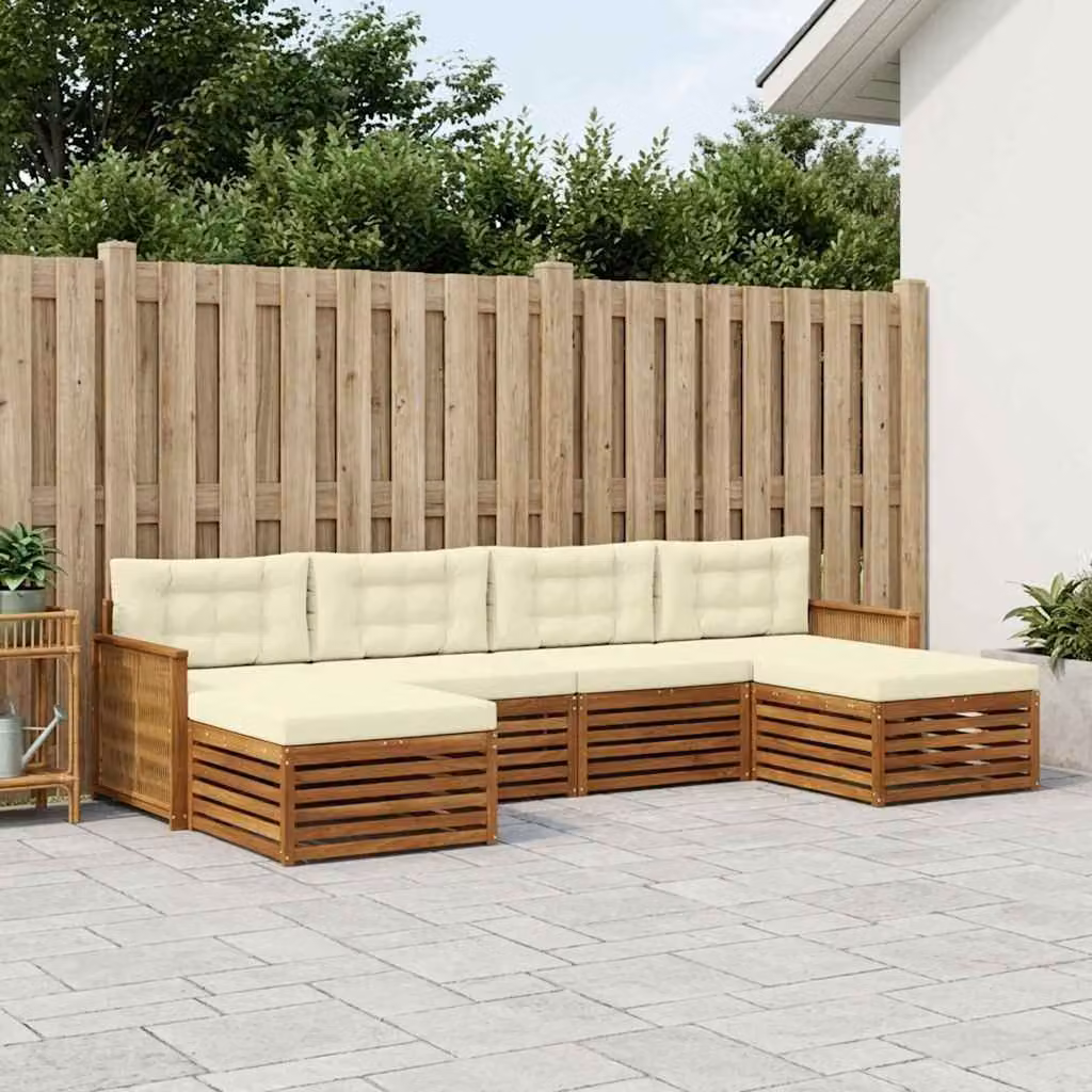 Set di divani da esterno vidaXL a forma di L in legno di acacia con 6 pezzi, colore marrone e beige
