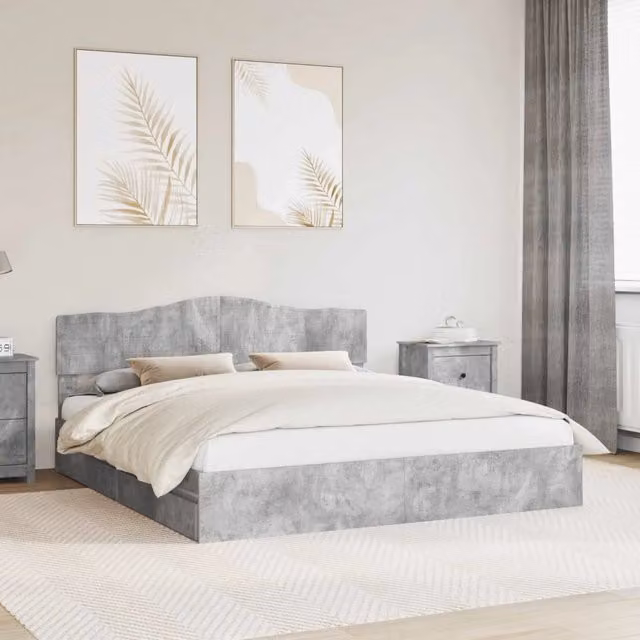 Letto con Contenitore con cassetto Grigio cemento 200 x 200 cm 3413064
