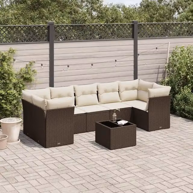 Set Divani da Giardino 8 pz con Cuscini Marrone in Polyrattan 3249132