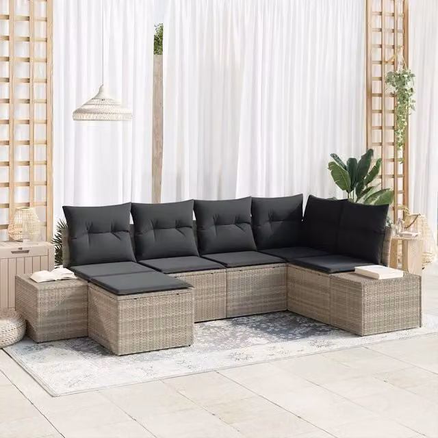 Set Divano da Giardino 6 pz Grigio chiaro polyrattan 3355801
