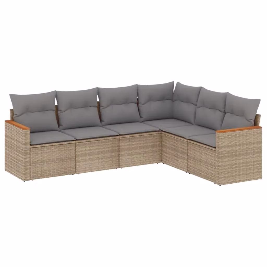 vidaXL Set Divano da Giardino a L 6 pz con Cuscini Beige e Grigio in Polyrattan e Acciaio – 2