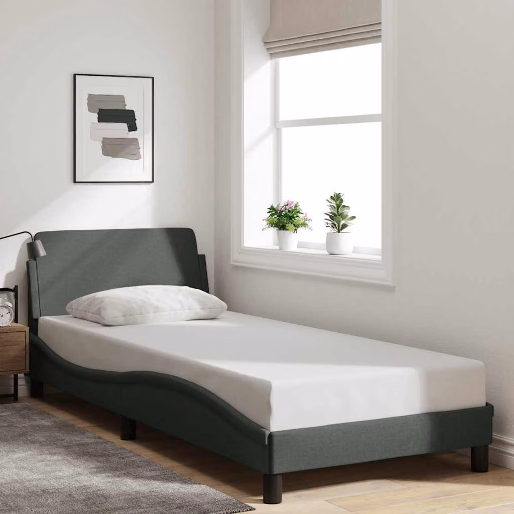 vidaXL Giroletto Dover Grigio Scuro con Struttura Imbottita e Doghe in Legno L/P/H: 90 x 190 cm