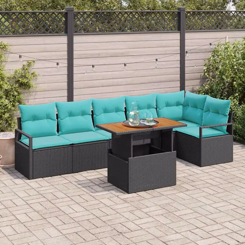 Set Divano da Giardino vidaXL 7 posti in Polyrattan Nero e Petrolio