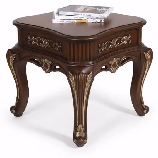 Tavolino moderno in stile neobarocco, colore marrone, gambe ricurve