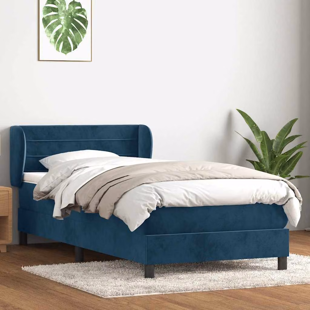 vidaXL Giroletto a Molle Ibrido con Materasso in Velluto Blu Scuro e Bianco L: 80 cm, P: 223 cm