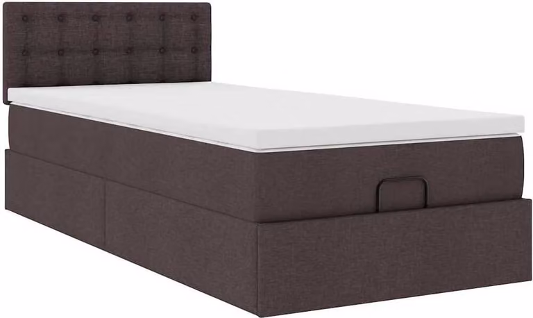 Pouf Letto con Materasso Marrone Scuro 100x200 cm in Tessuto